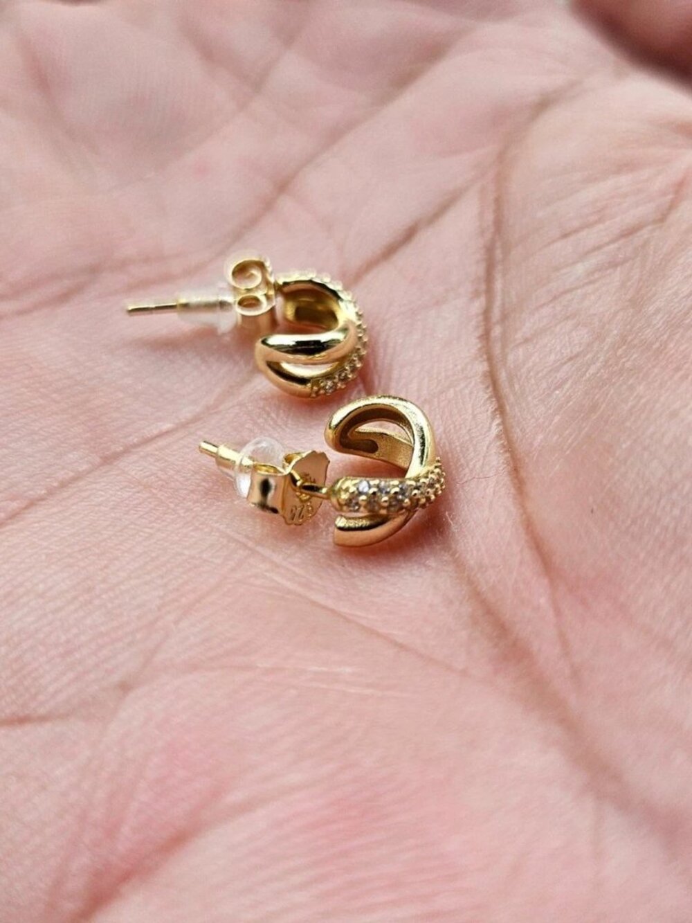 Gold Tone Twisted Hoop Earrings with Rhinestones Fashion Jewelry Stud Earrings - Picture 2 of 11